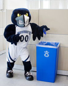 Shadow putting an item in a recycling bin