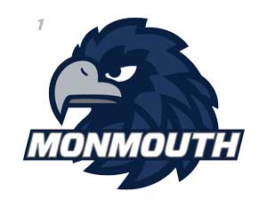 A drawn hawk head with the word Monmouth over it