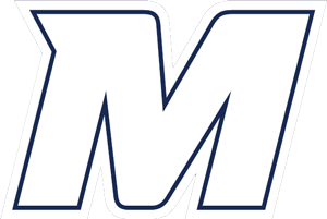 A stylized M with colored white