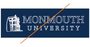 The Monmouth Univeristy Brand mark on a blue background outlined