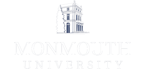 The words Monmouth University are below a stylized drawing of a building in white