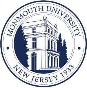 the words Monmouth University, New Jersey 1933 are wrapping around a stylized drawing of a building. 