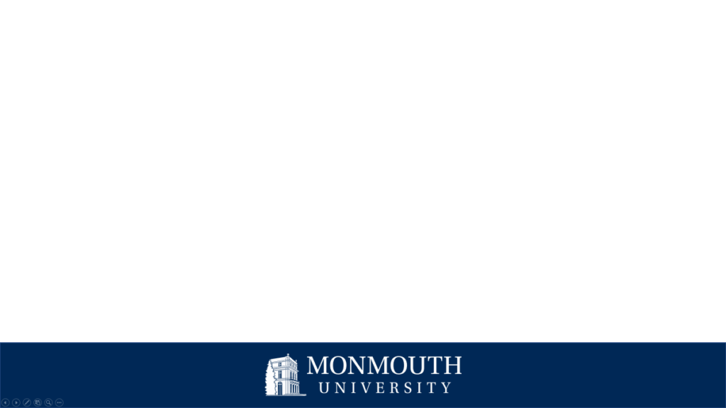 A power point slide with the Monmouth logo centered at the bottom on a blue stripe. 