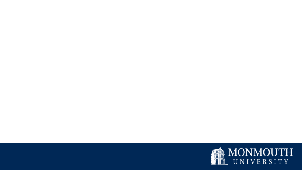 A power point slide with the Monmouth logo right aligned at the bottom on a blue stripe. 