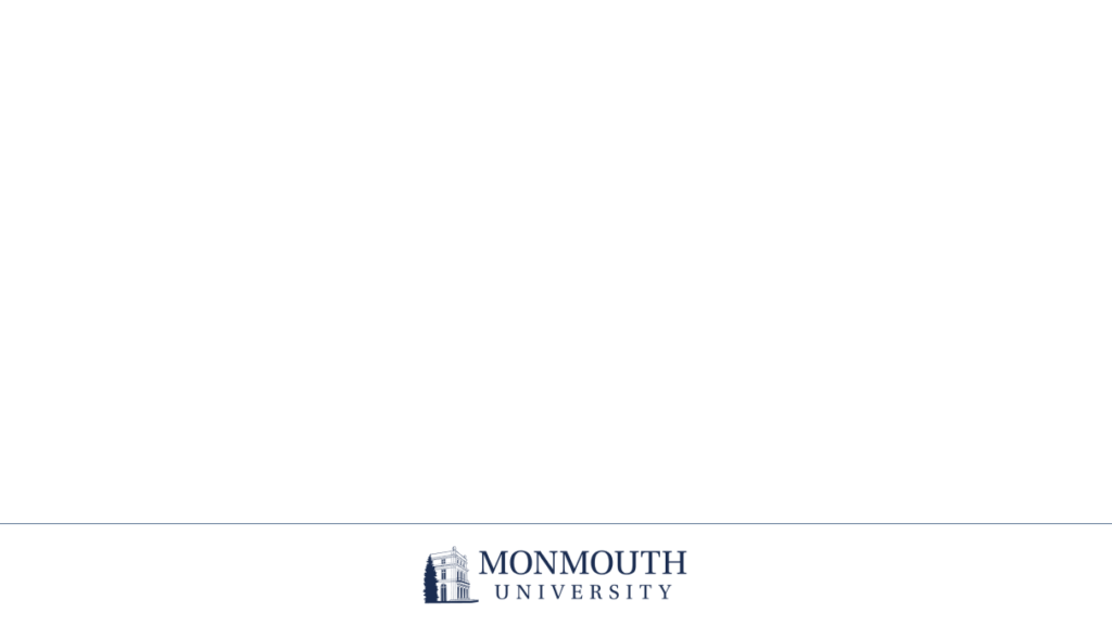 A power point slide with the Monmouth logo centered at the bottom on a white stripe. 