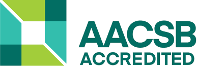 A logo with the words 'AACSB Accredited' on it