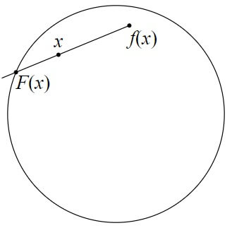 Images shows proving Brouwer's Theorem by creating a retraction onto the boundary