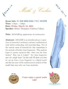 Photo image of flyer for Zoom presentation titled AMAAZEing applications of mathematics - Click or tap image for detailed view