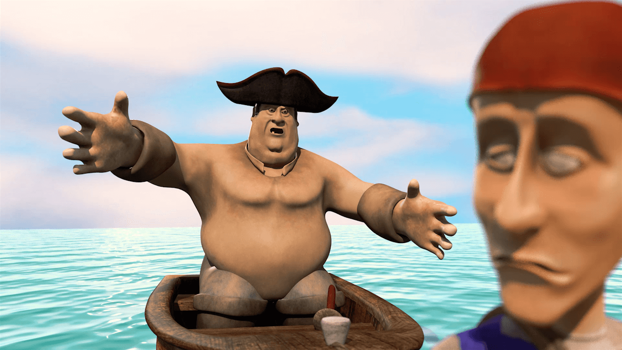 Photo shows project titled Oh Captain My Captain for course: 3D Group Animation created by students: Michael-Scott Cugno, Jason Frank, David Golub, Ryan Russo