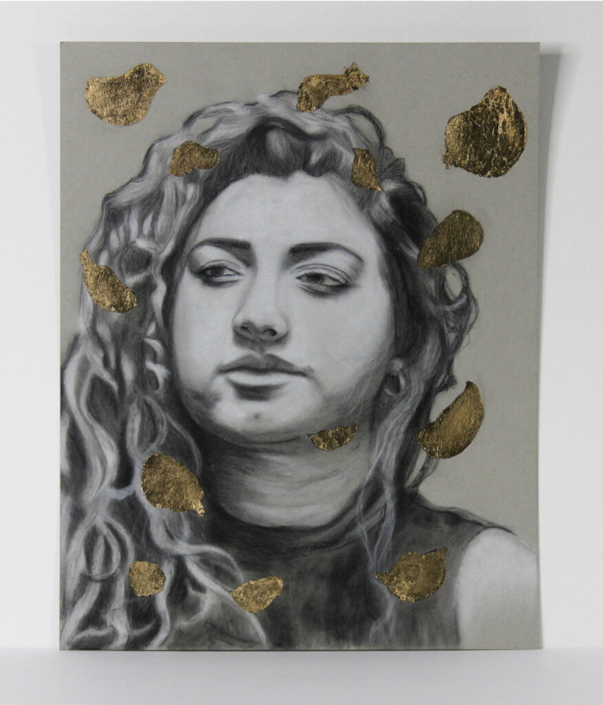 Gold Leaf Jessica 1
Charcoal, White Conte and Gold Leaf on Toned Paper, by Justin DeMattico