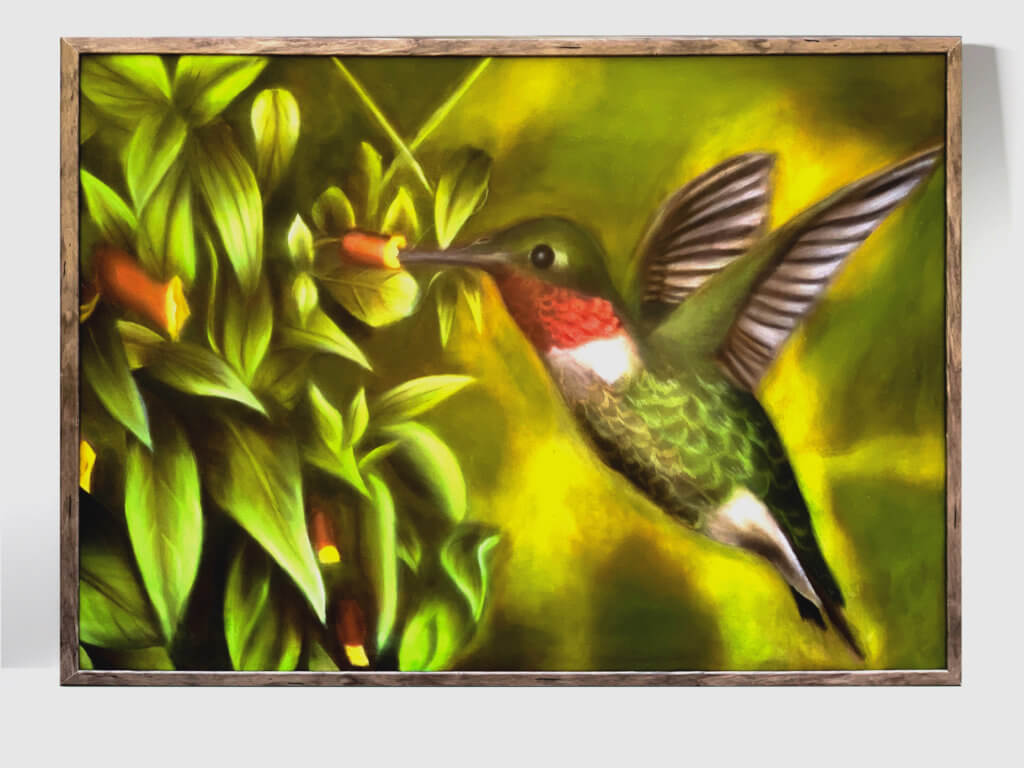 Ruby-Throated Hummingbird
Oil on Canvas, by Justin DeMattico