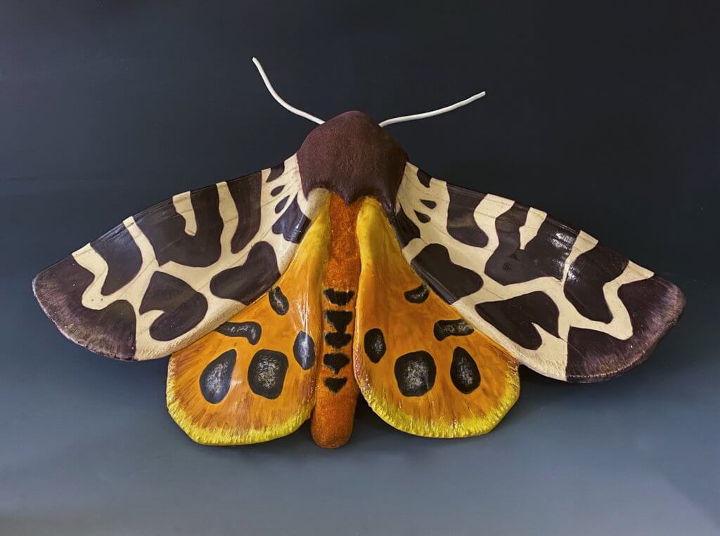 Garden Tiger Moth, China Paint of Fired White Clay, by Jessica Auriemma