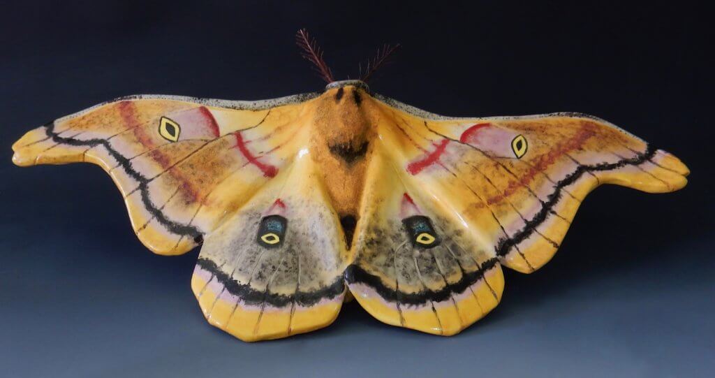 Polyphemus Moth, China Paint on Fired White by Jessica Auriemma