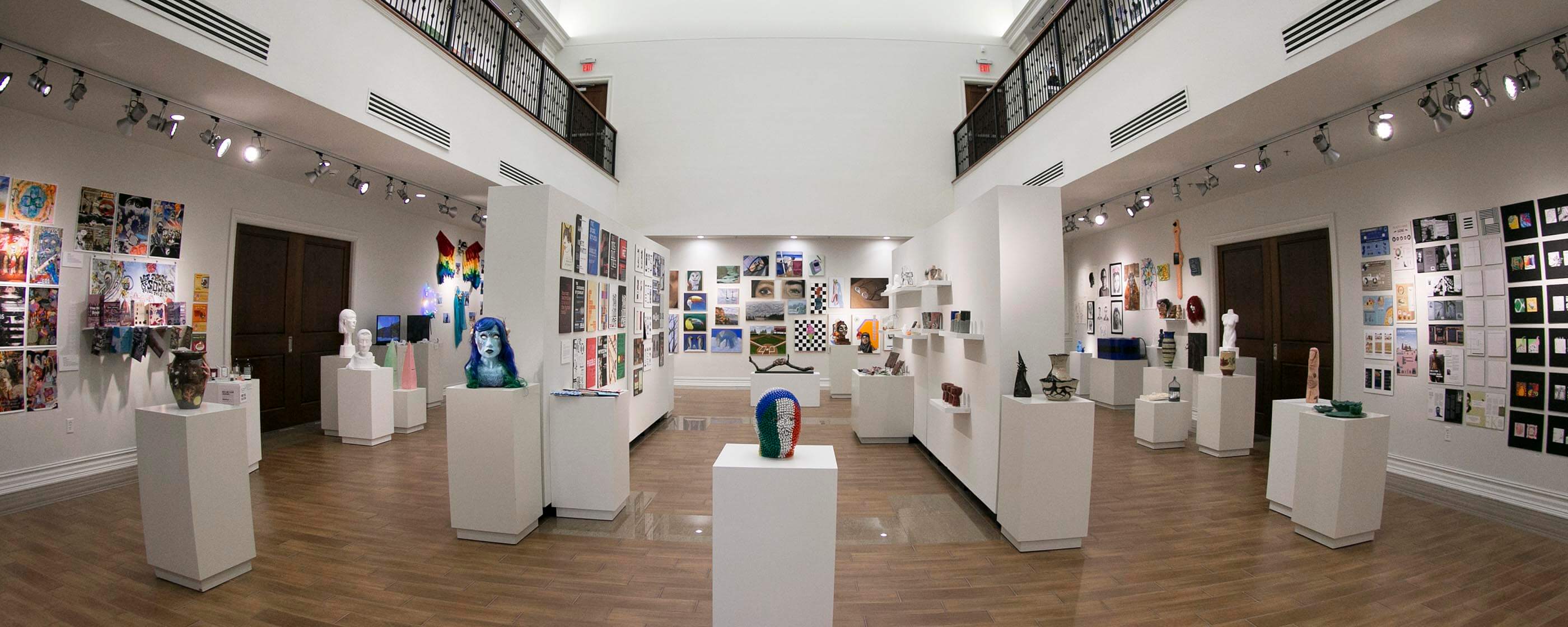 Photo shows art exhibition in gallery