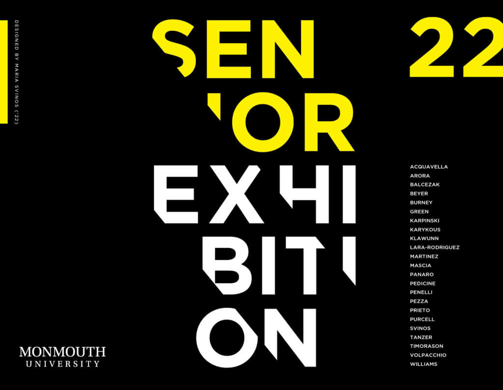 A graphic image with the text: Senior Exhibition 2022, and a list of peoples names