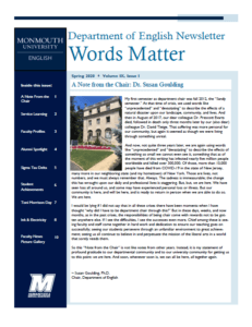 Department of English Newsletter, Words Matter, Spring 2020 issue - click or tap to download and read issue