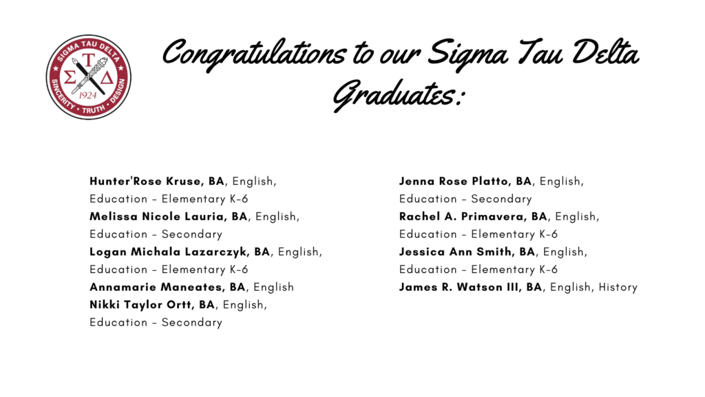 Congratulations to our Sigma Tau Delta Graduate list part 3