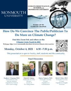 Image of Climate Crisis Teach-In Panel Discussion flier, Oct. 4, 2021. Go to School of Science webpage
