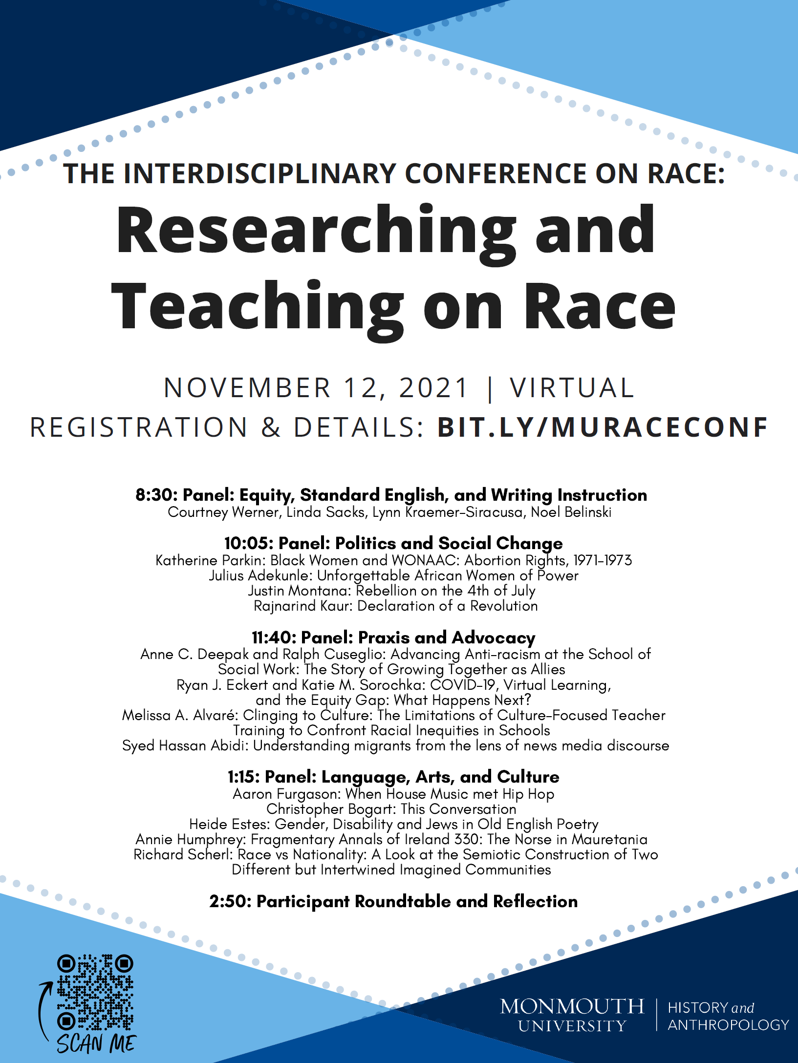 Image of Interdisciplinary Conf. on Race, 11.12.21. Go to History and Anthropology web pages.