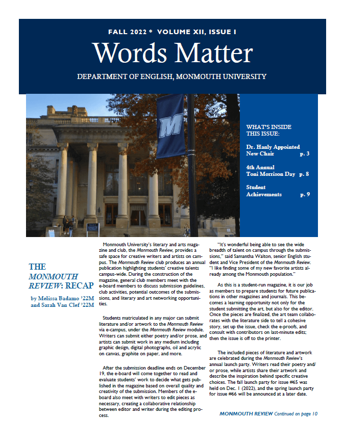 Words Matter, English Department Newsletter, Fall 2022
