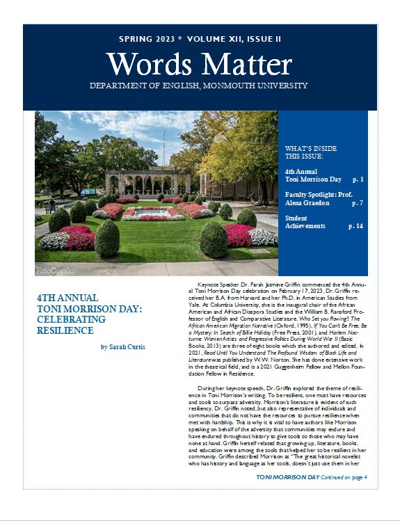 Words Matter, Department of English Newsletter cover image. Spring 2023 issue.