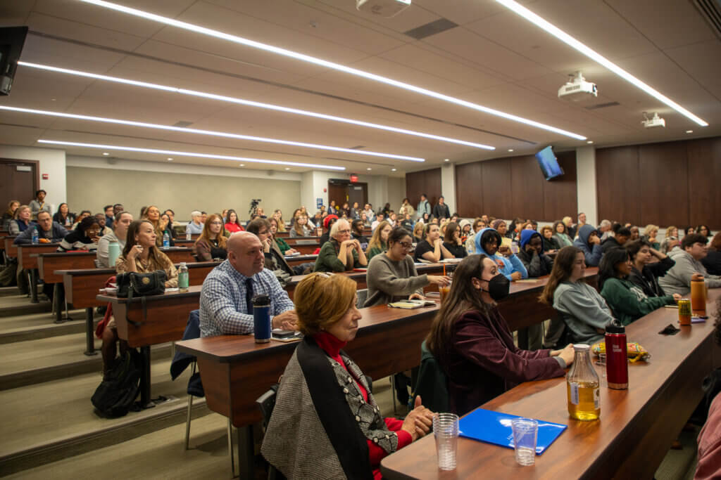 Attendees paid rapt attention to Ross Gay’s reading in Pozycki Auditorium