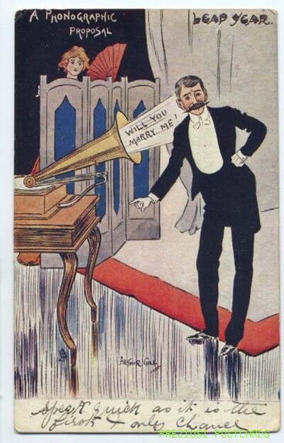 Photo Image of 1904 Leap Year Postcard - A Phonographic Proposal
