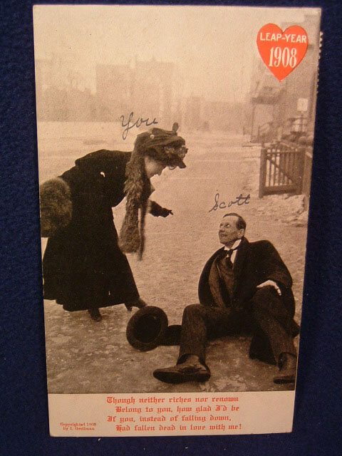Photo of 1908 Leap Year Postcard: Though neither riches nor renown