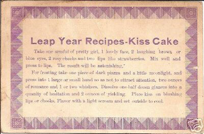 Photo Image of 1908 Leap Year Postcard - Kiss Cake Recipe