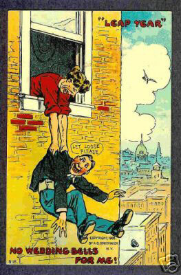 1908 Leap Year Postcard - No Wedding Bells for Me