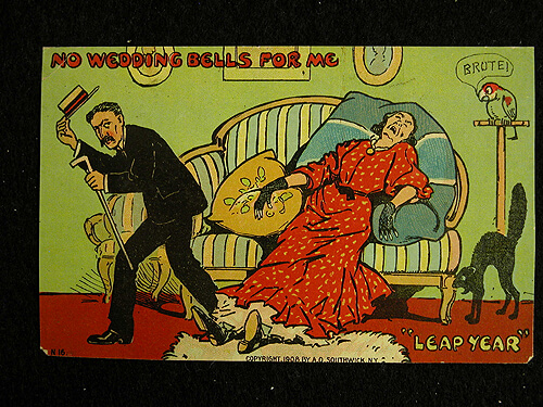 Image of 1908 Leap Year Postcard - No Wedding Bells for Me
