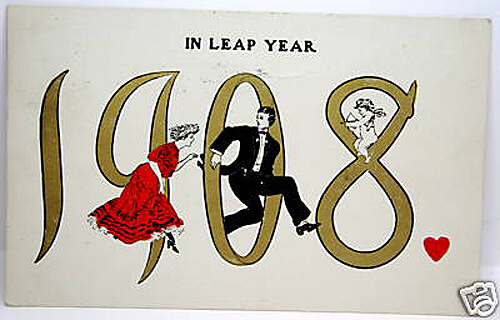 Announcing Leap Year 1908 Postcard Image