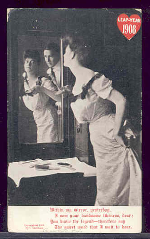 Photo Image of 1908 Leap Year Postcard - Within my mirror