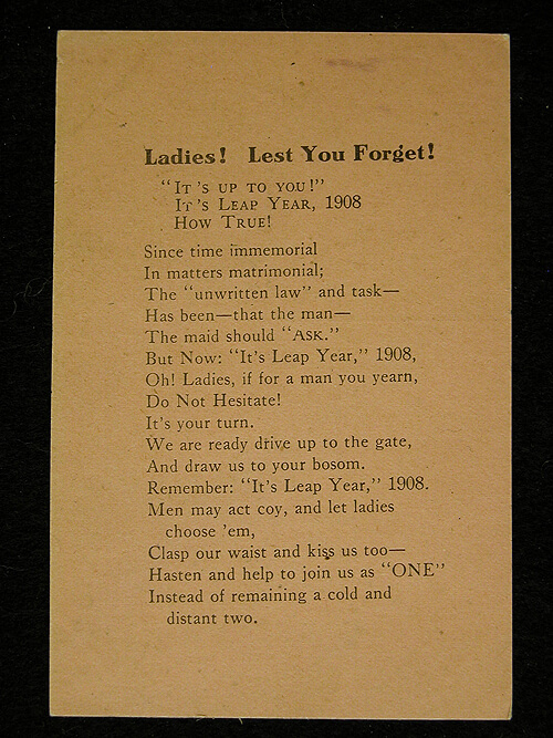 Photo Image of 1908 Leap Year Postcard - Ladies! Lest You forget