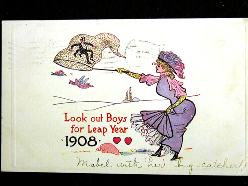 Photo Image of 1908 Leap Year Postcard - Mabel with her bug catcher