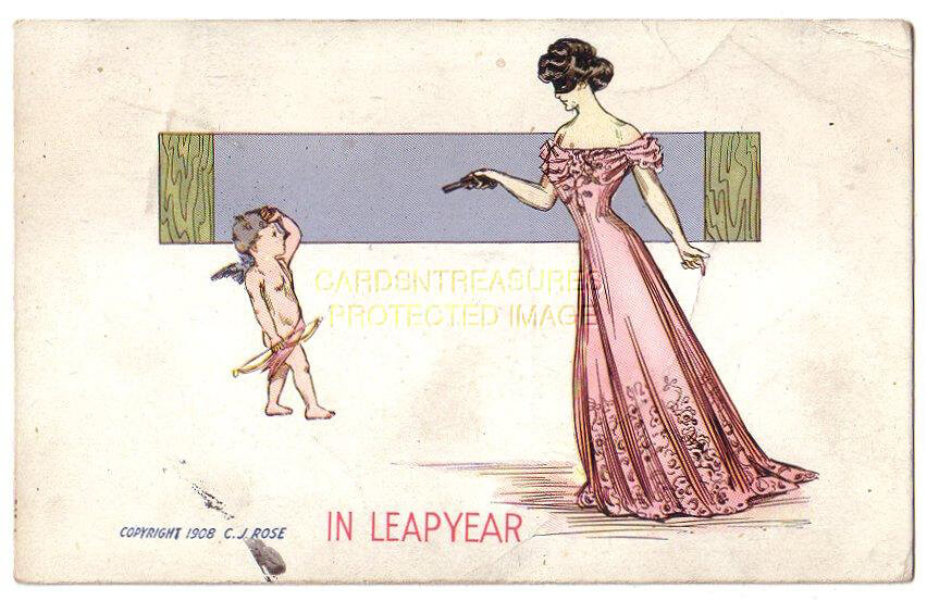 Photo Image of 1908 Leap Year Postcard - Girl with Gun