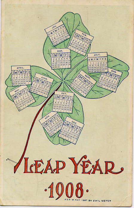 Photo Image of 1908 Leap Year Postcard - Four Leaf Clover