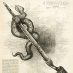 A drawing of a snake wraped around a staff