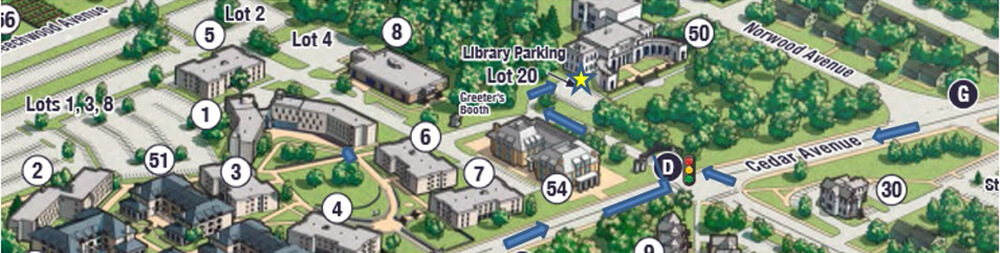 Image of map with directions for Carrier Drop Offs to Student Mailroom at Library. Click or tap for detailed image view.