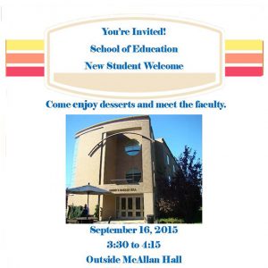 Photo of advertisement to attend School of Education Academic Welcome in 2015