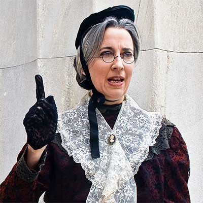 Photo of Susan B. Anthony as performed by Marjorie Goldman, an historic actor from the American Historical Theatre in Philadelphia, Pennsylvania