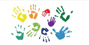 Illustration of hand prints in various colors