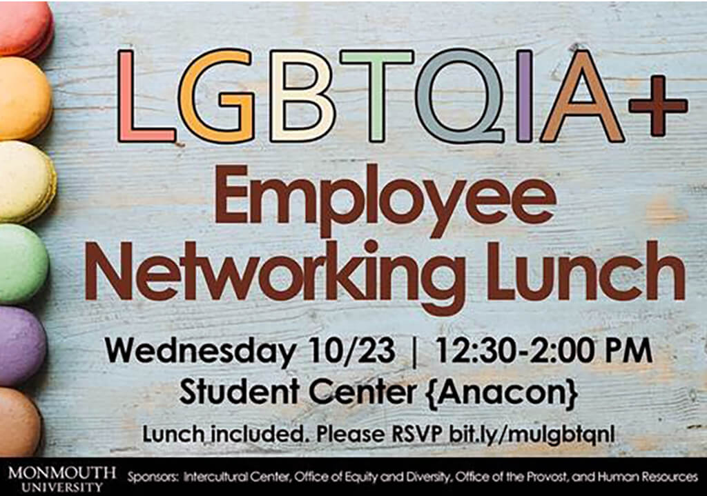 Images shows flyer cover for LGBTQIA+ Employees Networking Events at Intercultural Center