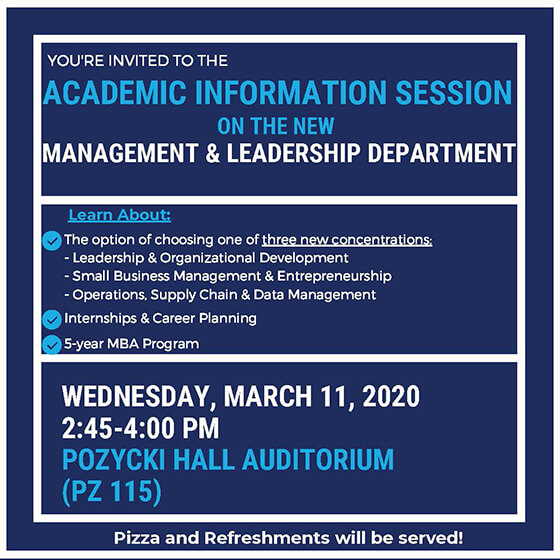 Photo of promotional flyer for new department academic information session