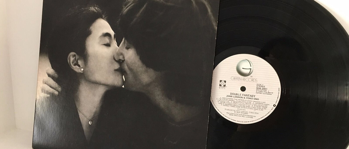 Photo of Album Cover and Vinyl Record for the album Double Fantasy by John Lennon & Yoko Ono