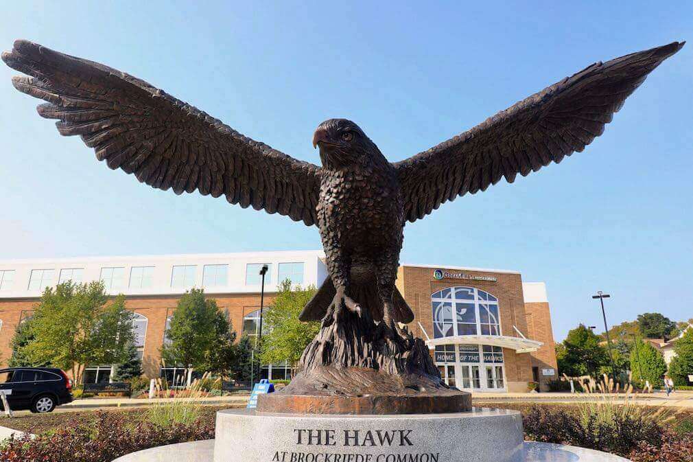Photo of Bronze Hawk Sculpture on the Monmouth University campus