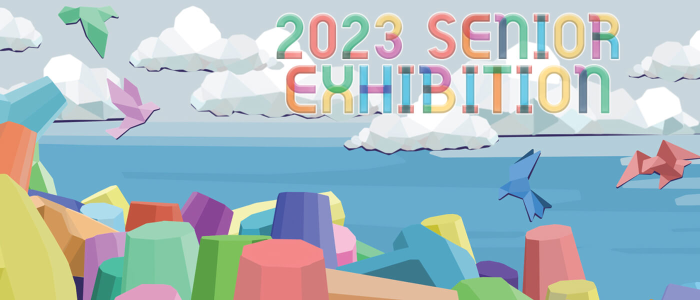 2023 Senior Show - beach background and colorful shapes