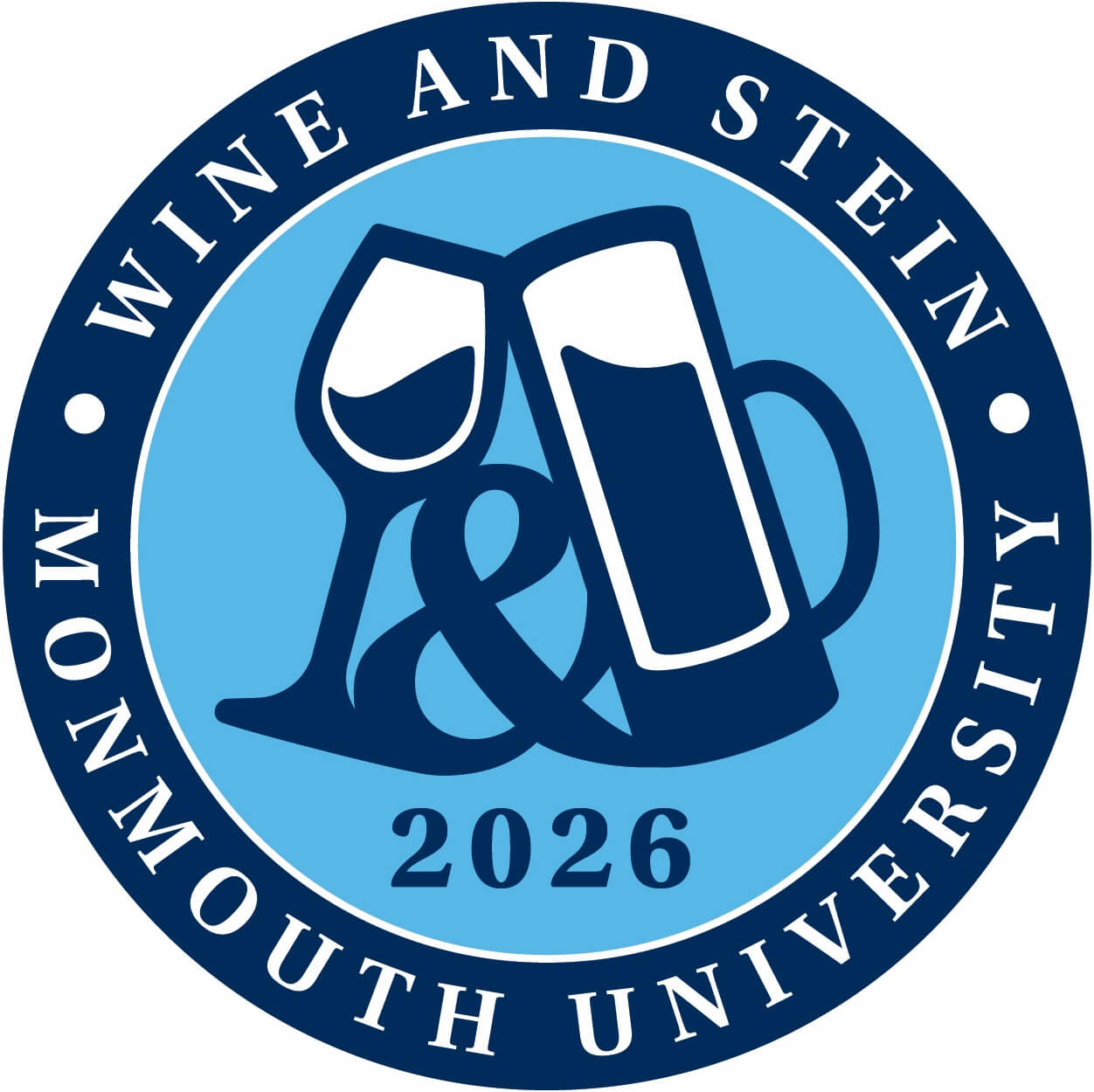 A wine glass and beer stein clinking together.