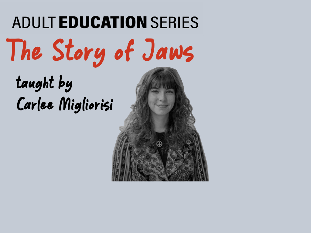 Adult Education Series flyer for the "Story of Jaws" class
