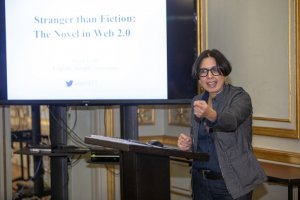 Photo of Dr. Priya Joshi presenting her 2019 Ink and Electric lecture sponsored by the Council of Endowed Chairs 